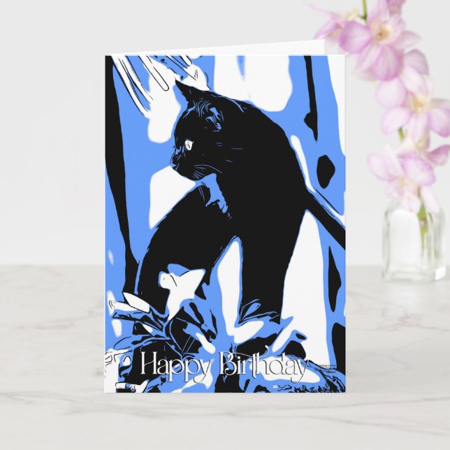 Carte d'anniversaire de chat noir design en gras (Orchidée)