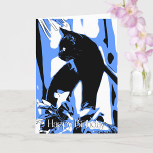 Carte d'anniversaire de chat noir design en gras