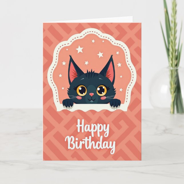 Carte d'anniversaire de chat noir joyeuse (Devant)