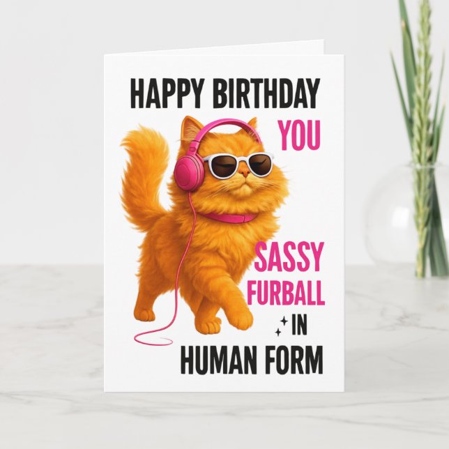 Carte d'anniversaire de chat orange sassy, Carte h (Devant)
