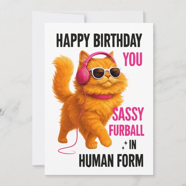 Carte d'anniversaire de chat orange sassy, Carte h (Devant)