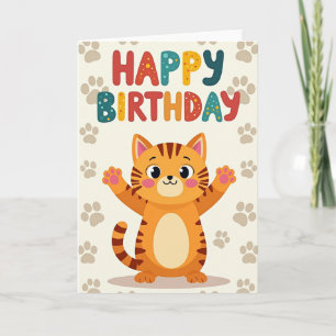 Carte d'anniversaire de chat rayé joueur