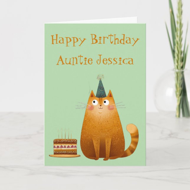 Carte d'anniversaire de chat roux fantaisiste (Devant)
