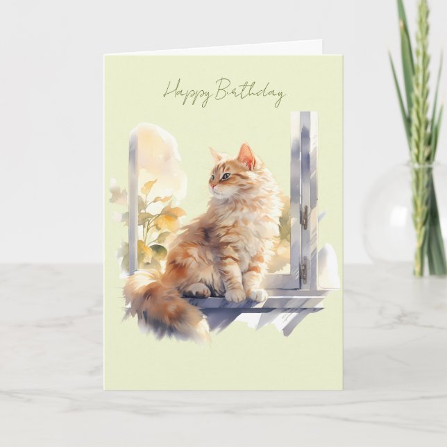 Carte d'anniversaire de chat roux/orange dans une  (Devant)