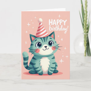 Carte d'anniversaire de chat sarcelle