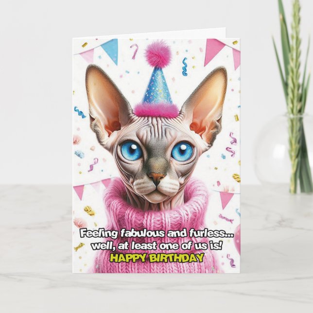 Carte d'anniversaire de chat Sphinx en pull tricot (Devant)
