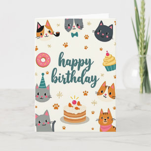 Carte d'anniversaire de chat stylisée