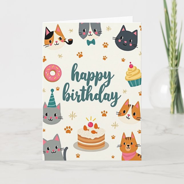 Carte d'anniversaire de chat stylisée (Devant)