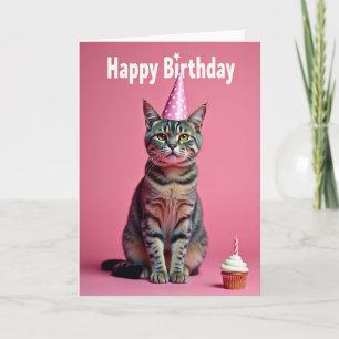 Carte d'anniversaire de chat tigré festive