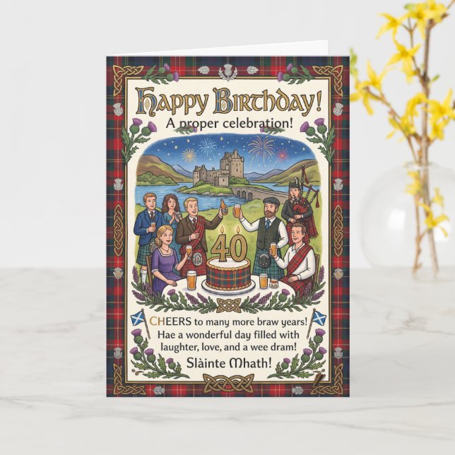 Carte d'anniversaire de Château Écossais (Fleur jaune)