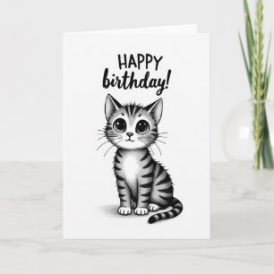 Carte d'anniversaire de chaton en niveaux de gris