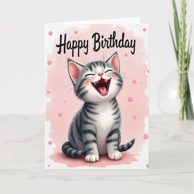 Carte d'anniversaire de chaton riant (Devant)
