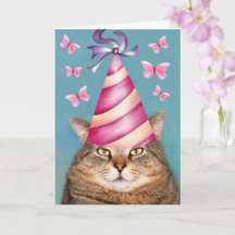 Carte d'anniversaire de chats et papillons amusant