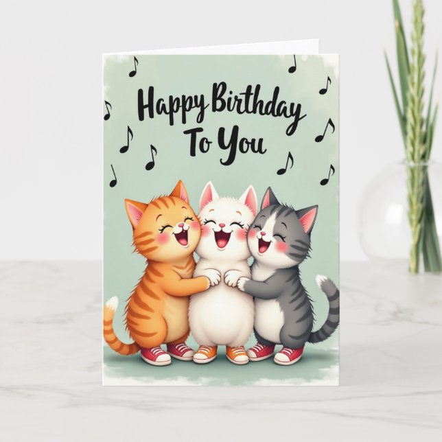 Carte d'anniversaire de chats qui chantent (Devant)