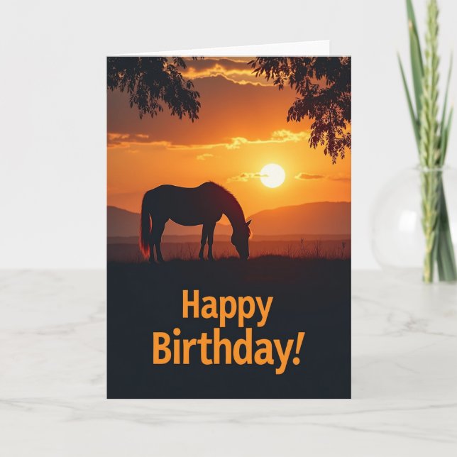 Carte d'anniversaire de cheval de coucher de solei (Devant)