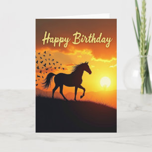 Carte d'anniversaire de cheval de coucher de solei