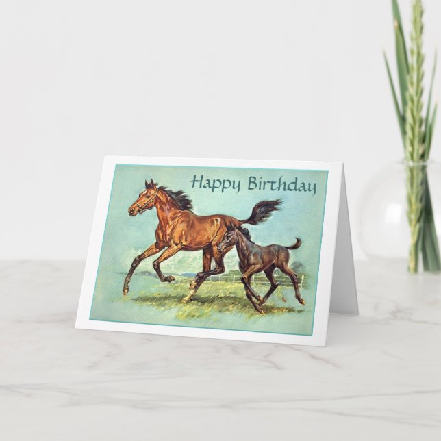 Carte d'anniversaire de cheval et de poulain (Devant)