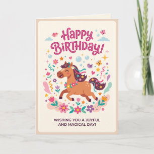 Carte d'anniversaire de cheval mignon pour filles
