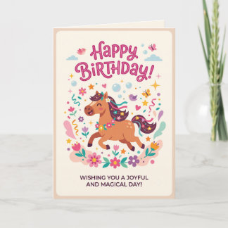 Carte d'anniversaire de cheval mignon pour filles 