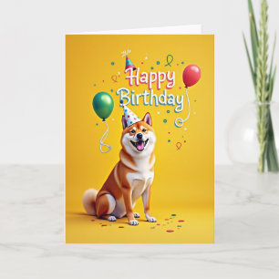 Carte d'anniversaire de chien avec chapeau de fête