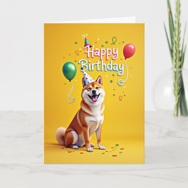Carte d'anniversaire de chien avec chapeau de fête (Devant)