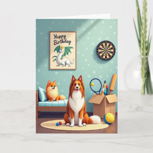 Carte d'anniversaire de chien doré confortable
