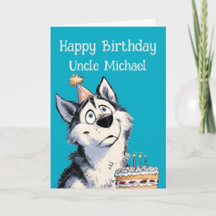 Carte d'anniversaire de chien Husky fantaisiste