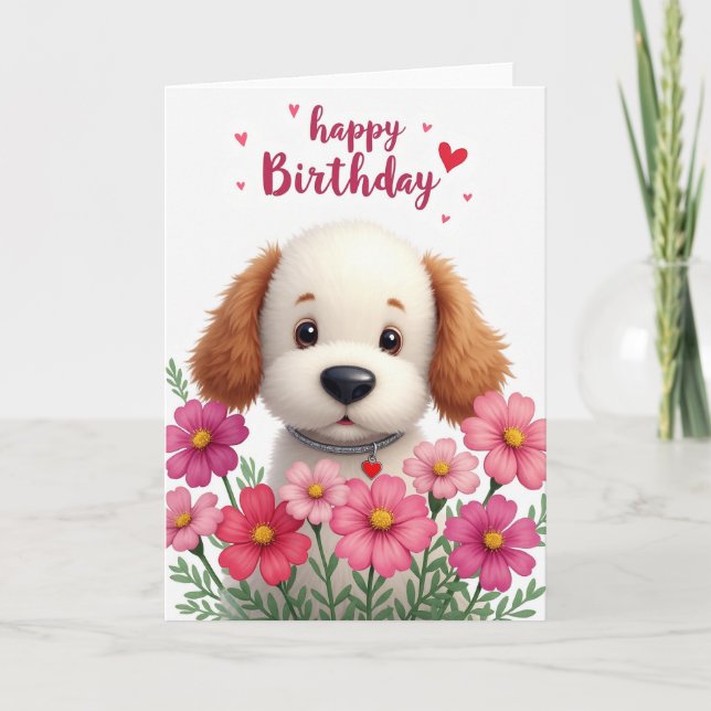 Carte d'anniversaire de chien mignon et duveteux (Devant)