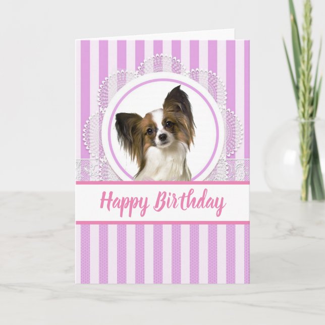 Carte d'anniversaire de chien Papillon Cute / Blan (Devant)
