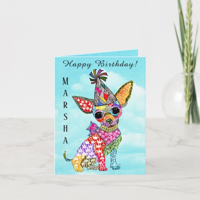 Carte d'anniversaire de Chihuahua, jolie et coloré (Devant)