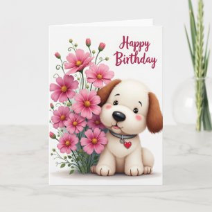 Carte d'anniversaire de chiot en peluche joyeuse