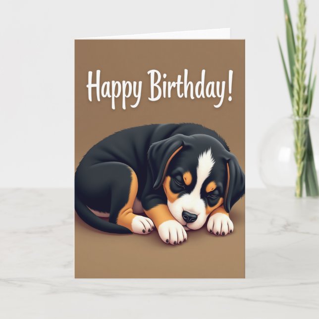 Carte d'anniversaire de chiot endormi (Devant)