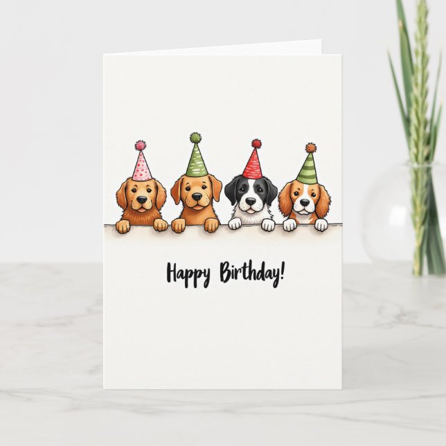 Carte d'anniversaire de chiots joueurs (Devant)