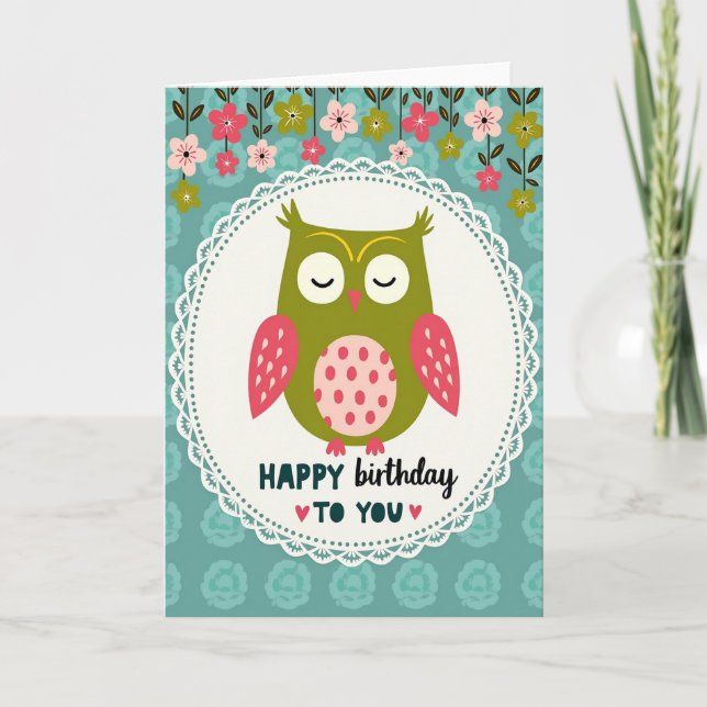 Carte d'anniversaire de chouette fantaisiste (Devant)