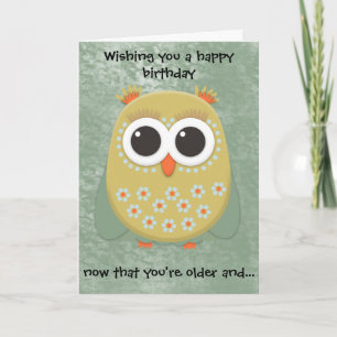 Carte d'anniversaire de chouette jaune orange vert