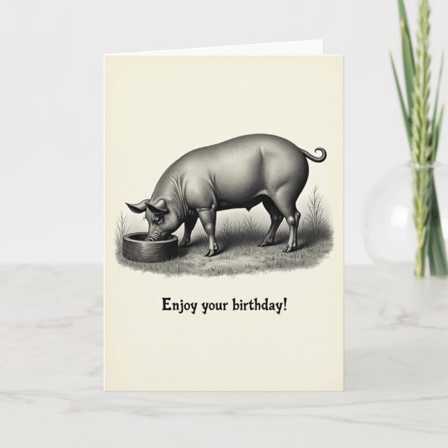Carte d'anniversaire de cochon gravée (Devant)