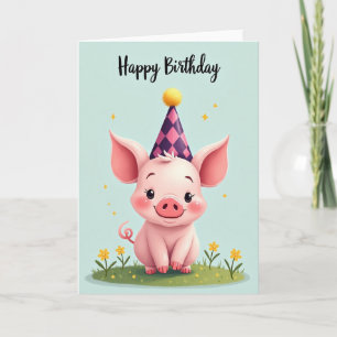 Carte d'anniversaire de cochon joyeux