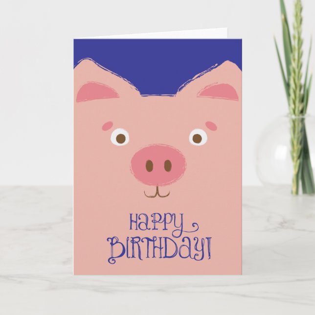 Carte d'anniversaire de cochon rose mignonne (Devant)