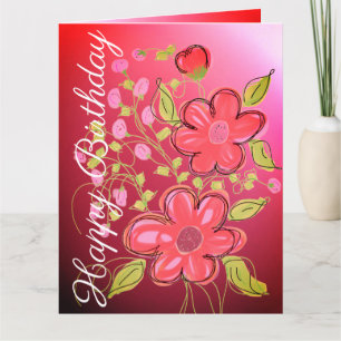 Carte d'anniversaire de Coral rose et de Flore de 