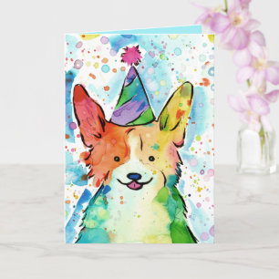 Carte d'anniversaire de Corgi aquarelle