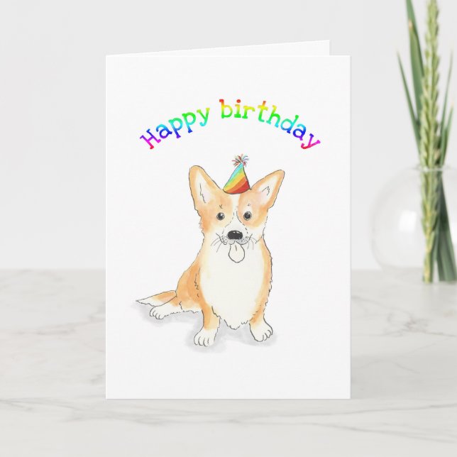 Carte d'anniversaire de corgi arc-en-ciel (Devant)