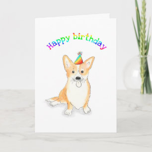 Carte d'anniversaire de corgi arc-en-ciel