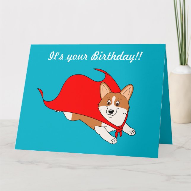 Carte d'anniversaire de Corgi Cartoon Hero (Devant)