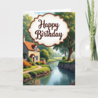 Carte d'anniversaire de cottage pittoresque