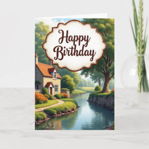 Carte d'anniversaire de cottage pittoresque
