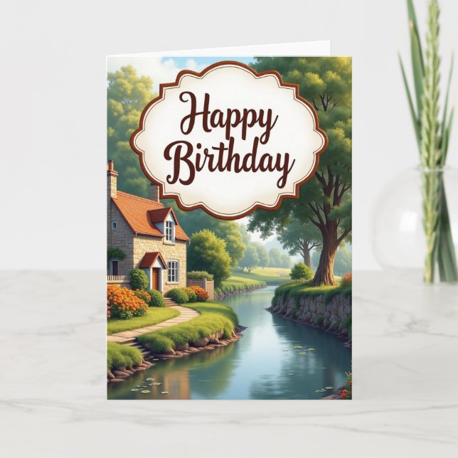 Carte d'anniversaire de cottage pittoresque (Devant)