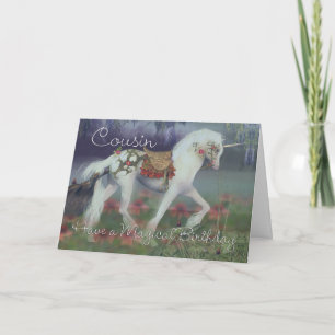 Carte d'anniversaire de cousin avec la licorne,