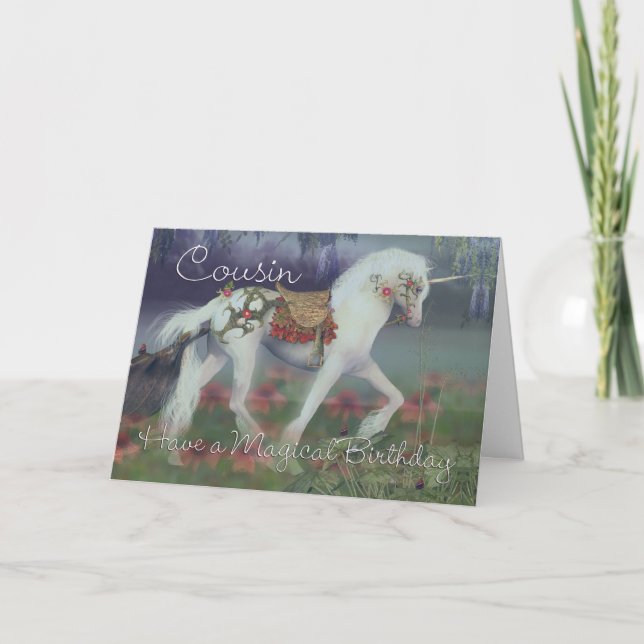 Carte d'anniversaire de cousin avec la licorne, (Devant)