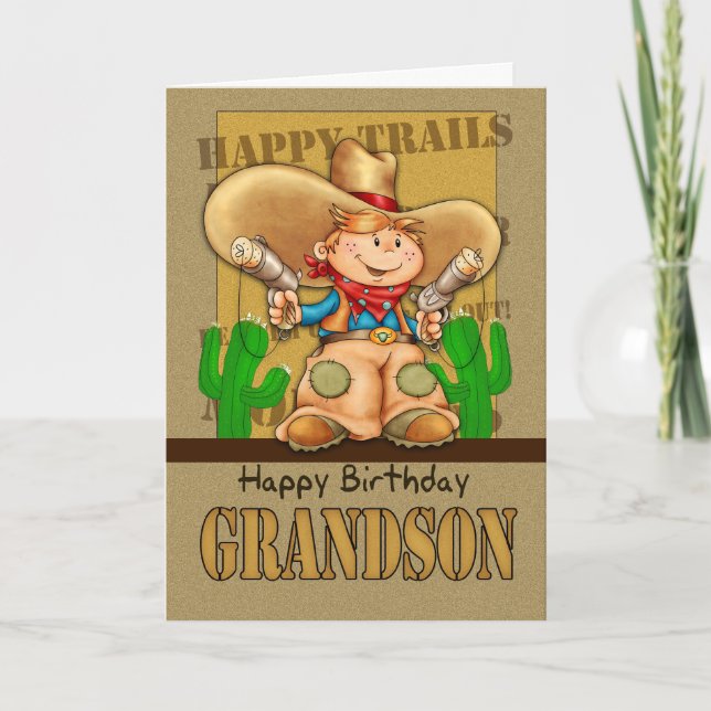 Carte d'anniversaire de cowboy de petit-fils - Bi (Devant)
