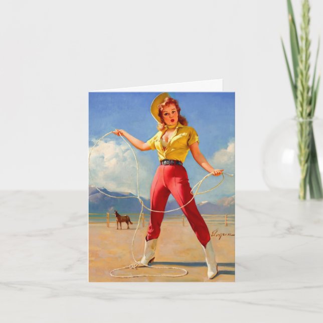 Carte d'anniversaire de Cowgirl Vintage et Cheval (Devant)